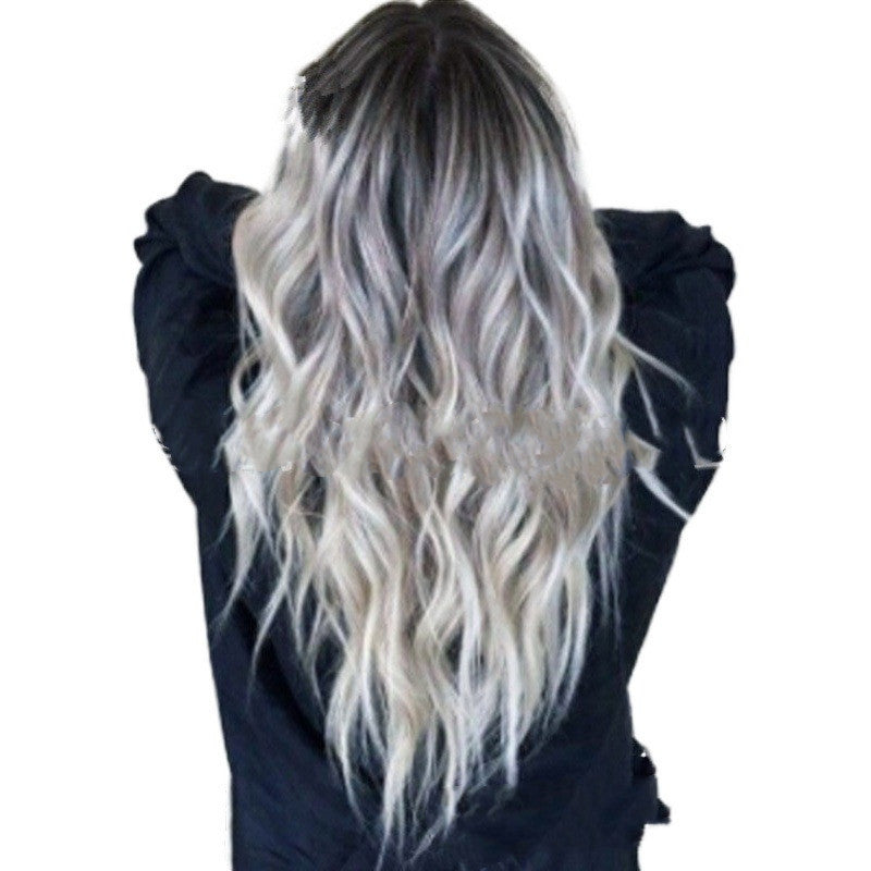 Wig Mid-Point Girls Fashion Mixed Color Micro-Volume Mid-Length Real Hair