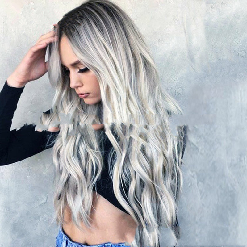 Wig Mid-Point Girls Fashion Mixed Color Micro-Volume Mid-Length Real Hair