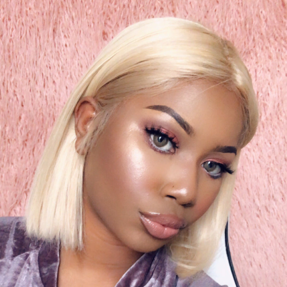 Blond short straight wig Brazilian hair exclusive texture