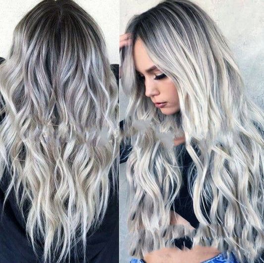 Wig Mid-Point Girls Fashion Mixed Color Micro-Volume Mid-Length Real Hair