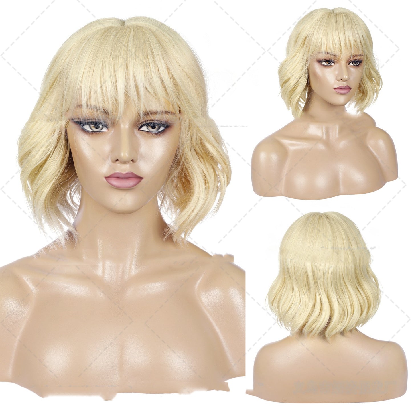 Wig African Lady Short Curly Hair Wig Set real hair