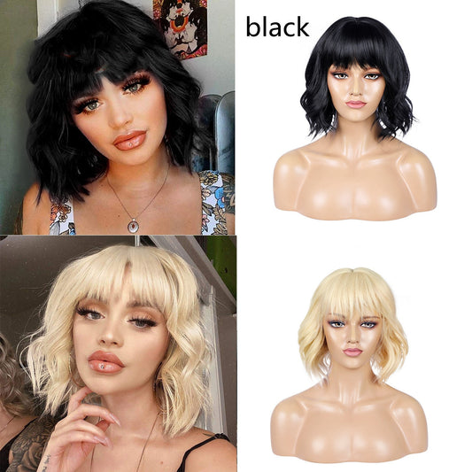 Wig African Lady Short Curly Hair Wig Set real hair