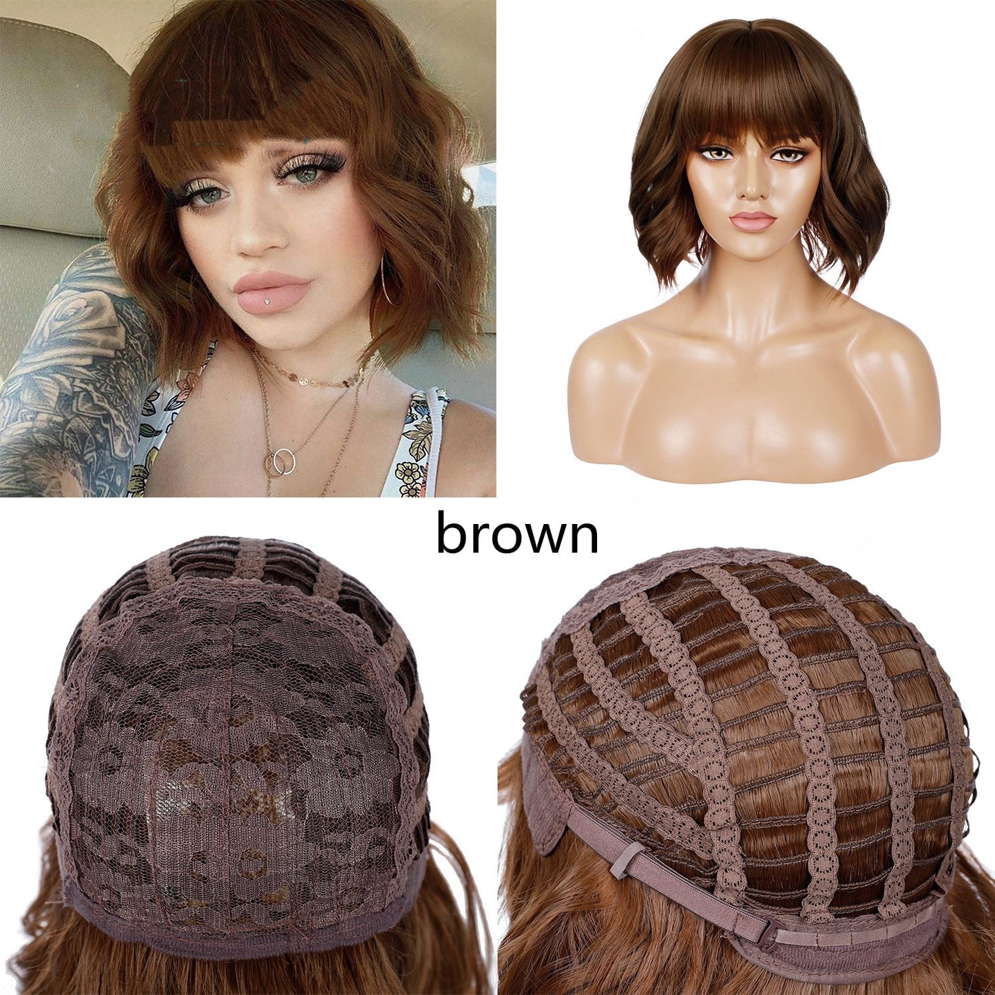 Wig African Lady Short Curly Hair Wig Set real hair