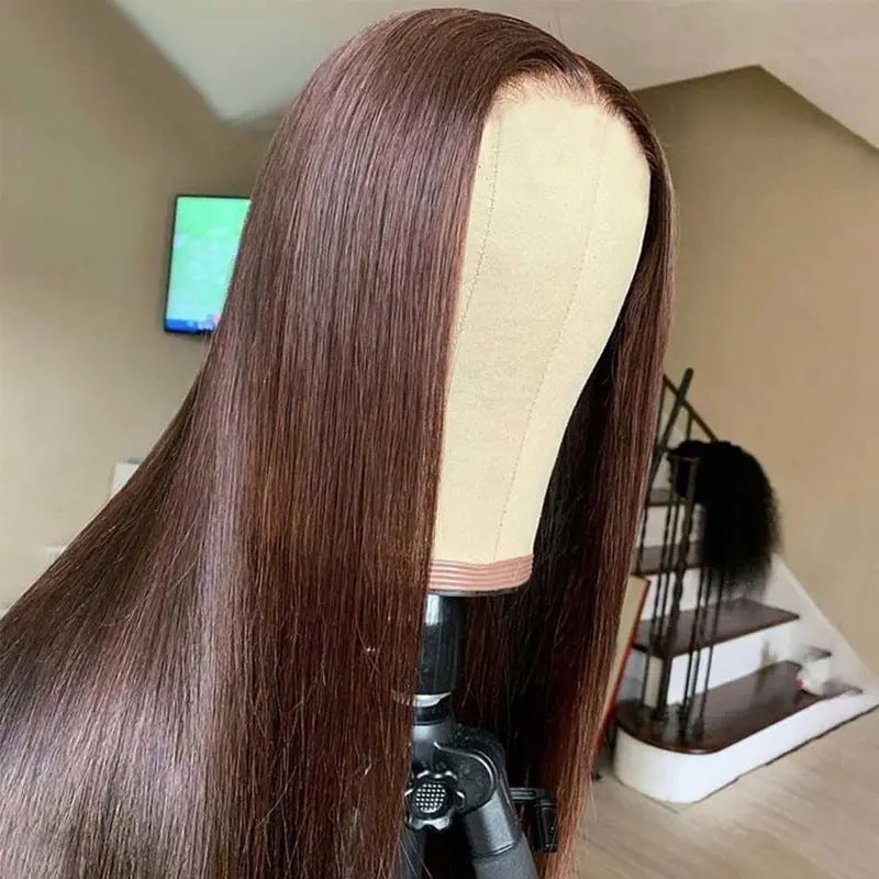 Long Straight REAL Brazilian Hair Wig Medium Dark elegant Brown for black queens