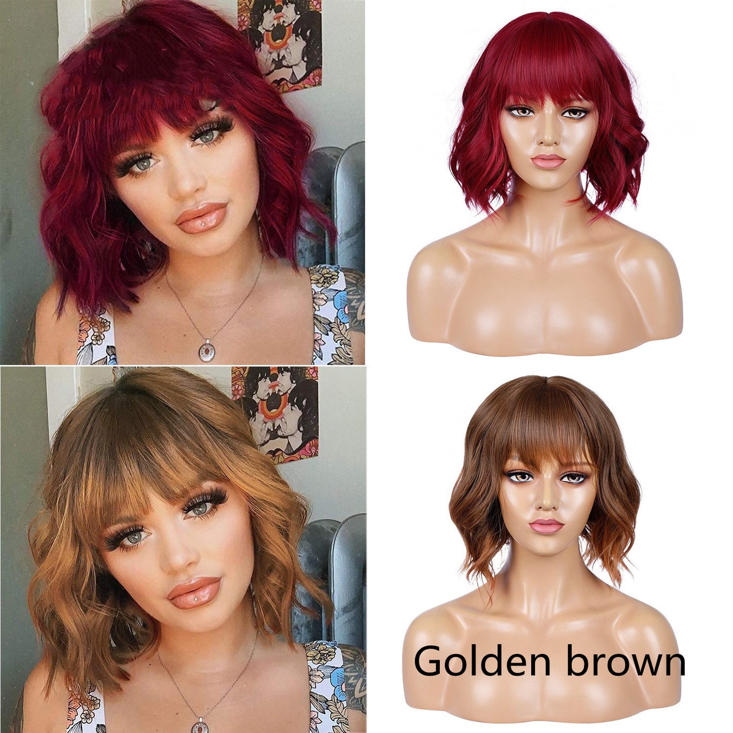 Wig African Lady Short Curly Hair Wig Set real hair