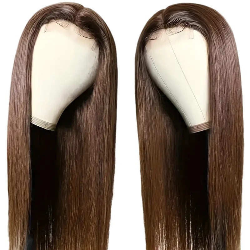 Long Straight REAL Brazilian Hair Wig Medium Dark elegant Brown for black queens