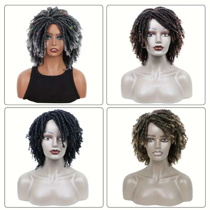 Short Hair Braided Non-toxic Wig African Curly Wig Synthetic Wig real Hair Braided Hook Braided Wig Dirty Braid Headgear