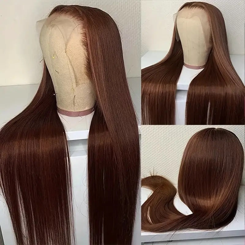 Long Straight REAL Brazilian Hair Wig Medium Dark elegant Brown for black queens