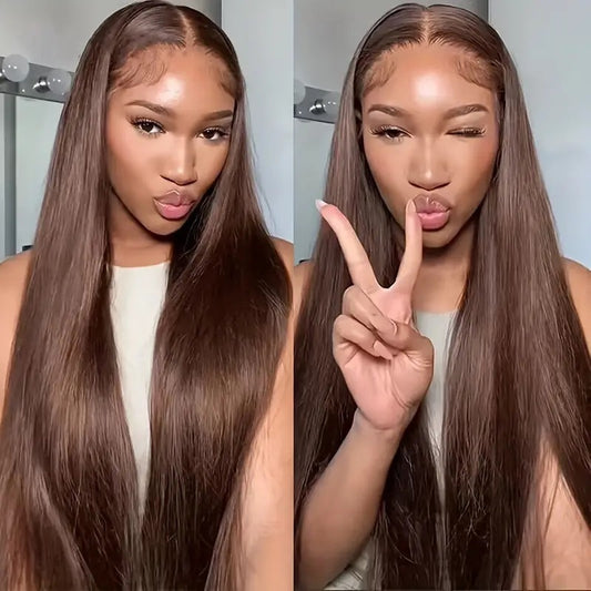 Long Straight REAL Brazilian Hair Wig Medium Dark elegant Brown for black queens